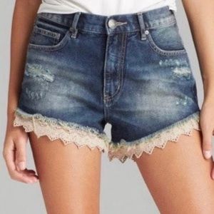 Free People Lacey Lace Denim Shorts
